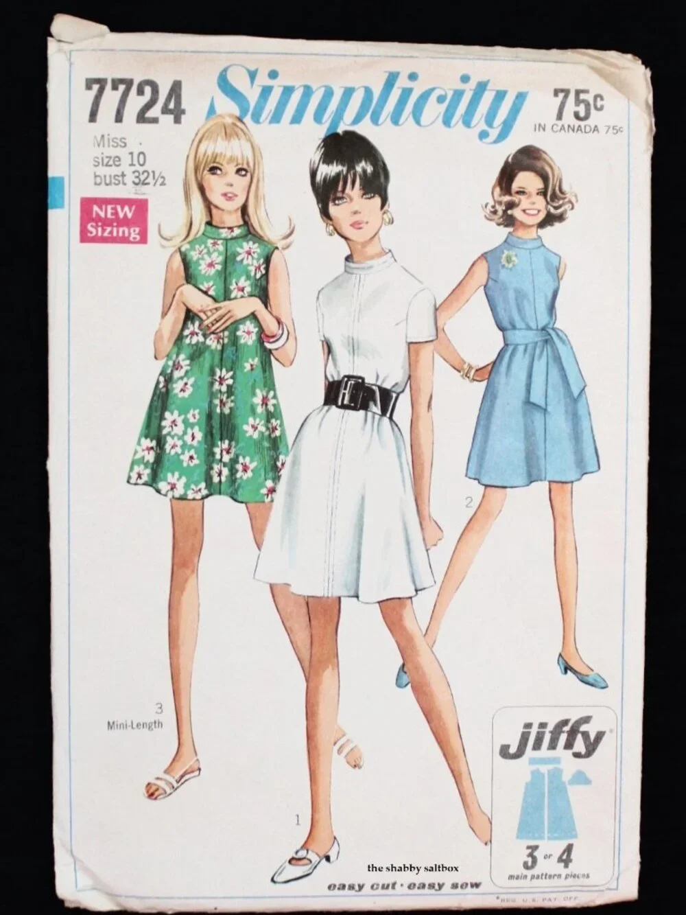 VTG Simplicity TENT Dress #7724 Jiffy 1968 Retro Mini MCM Misses' 10 Bust 32.5